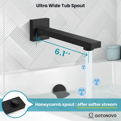 Miniatura 7 de gotonovo Sistema de ducha con boquilla de bañera, cabezal de ducha de lluvia montado en la pared y mango, juego combinado de grifo de ducha