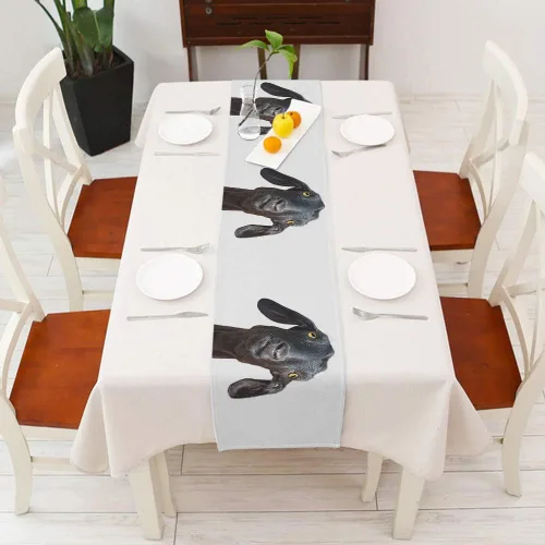 Miniatura 2 de Moslion Camino de mesa de cabra negra, lindo y divertido animal, cabeza humorística, ojos amarillos, decoración de camino de mesa para cocina