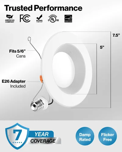 Miniatura 8 de Sunco - Juego de 12 luces LED empotrables de reajuste de 15,2 cm, luces de techo de tipo candelabro, borde deflector, 965 lm, 13 W