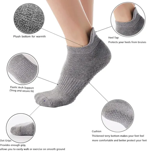 Miniatura 3 de Amstt 4 Pairs Grip Socks for Womens Pilates Barre Dance Pilates Yoga Non-Slip Socks