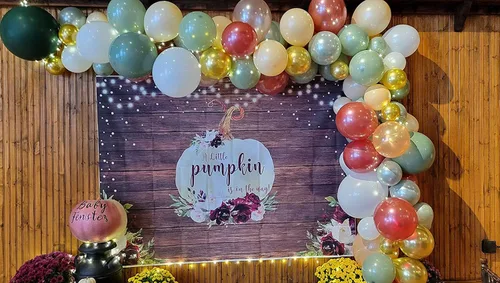 Miniatura 2 de Avezano Telón de fondo rústico de calabaza para baby shower, decoración de otoño con diseño floral de calabaza para baby shower, accesorios
