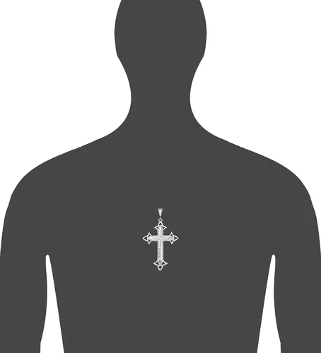 Miniatura 2 de Collar grande de plata de ley con colgante de cruz sin Jesús con acabado de diamante