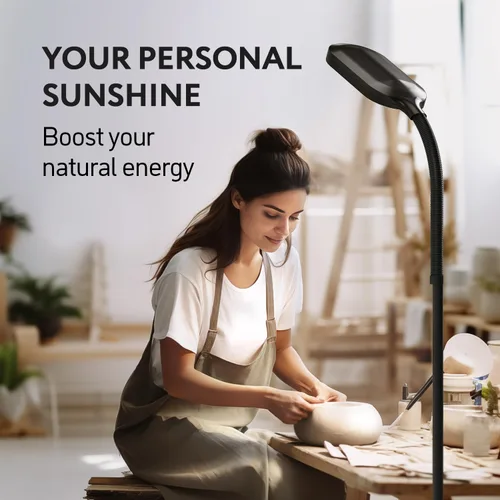 Miniatura 4 de Kenley - Lámpara de pie de luz natural - Luz de pie para leer, manualidades, coser - Pico ajustable - Lámparas de tarea para sala de estar, Negro