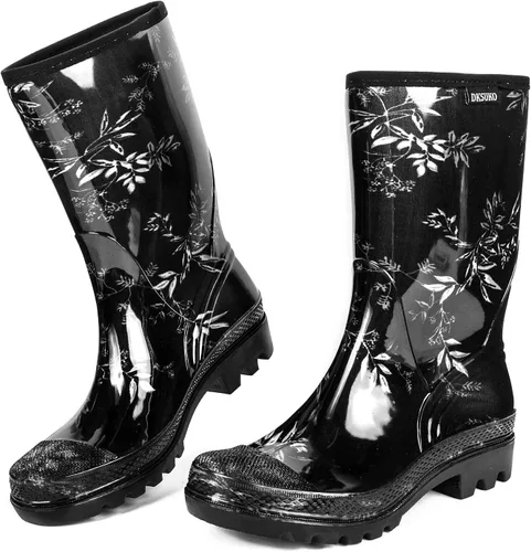 Miniatura 78 de DKSUKO Waterproof Womens Rain Boots insulated,Lightweight Rubber fashion Boots in Gardening,Warm and Comfortable Wide Calf Rain Boots with Glossy in