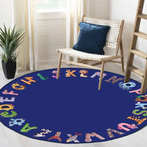 Miniatura 8 de Alfombra redonda de juegos para niños, alfombras ABC para niños, niños pequeños y bebés, alfombra de área de guardería, alfombra de juego suave