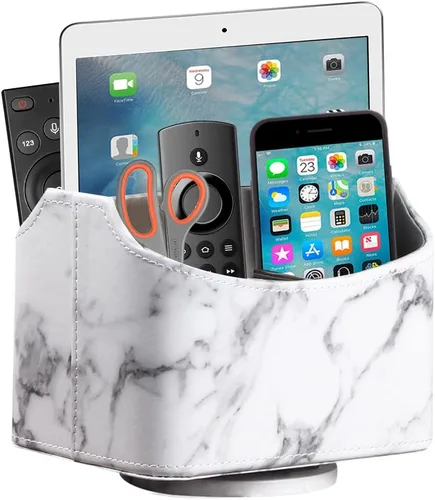 Miniatura 4 de Organizador de control remoto de piel sintética con diseño giratorio de 360°, organizador de escritorio para control remoto de TV, teléfono