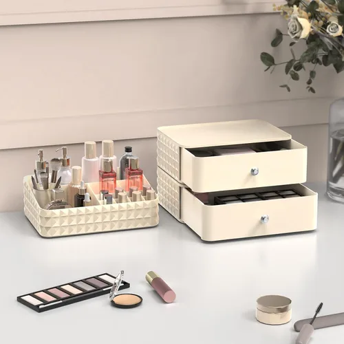 Miniatura 4 de Organizador de Maquillaje para Tocador, Organizador de Cosméticos Apilable y Almacenamiento, Estuches de Exhibición de Cosméticos con 1 Cajón y 1