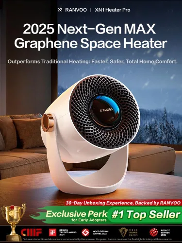 Miniatura 2 de RANVOO Calentador de espacio de grafeno, pequeño calentador eléctrico portátil para uso en interiores con flujo de aire caliente, 10 veces seguro