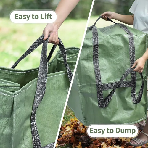 Miniatura 6 de Paquete de 2 bolsas de basura reutilizables de 66 galones, bolsa plegable de alta resistencia para hojas de jardín, bolsas de basura, contenedor