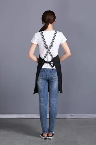 Miniatura 6 de Delantal ajustable con peto cruzado resistente a las gotas de agua con 2 bolsillos, delantales de cocina para mujeres y hombres, chef de trabajo