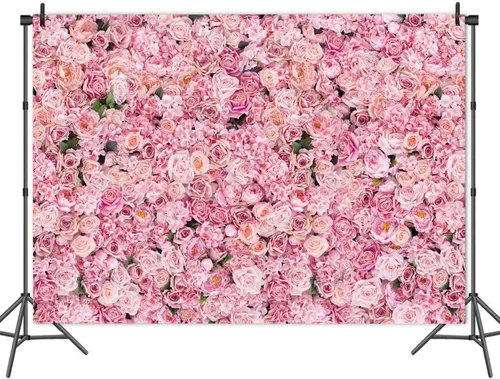 Miniatura 2 de CGXINS Fondo de fotografía de pared de rosas rosas de 8 x 6 pies, fondo de fotografía de flores rosas para niñas, fiesta de cumpleaños, boda