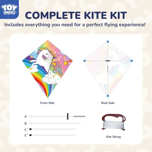 Miniatura 5 de TOY Life Unicorn Kite for Kids – Large Easy to Fly Beach Kite with 50M String & Handle – Durable Nylon Outdoor Toy for Boys & Girls Ages 4-12 – Gift