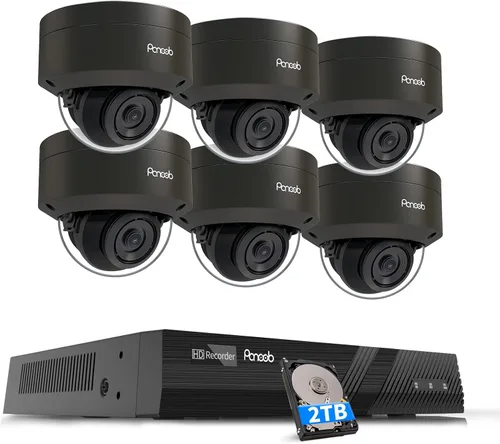 Sistema de cámara de seguridad PoE, 6 cámaras domo IP PoE con cable de 5MP IK10 a prueba de vandalismo al aire libre con detección de persona, IP66