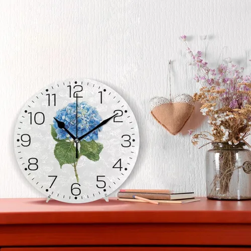 Miniatura 2 de Tarity Reloj de pared de flores de hortensias azules, funciona con pilas, silencioso, moderno, redondo, decorativo, para sala de estar, cocina
