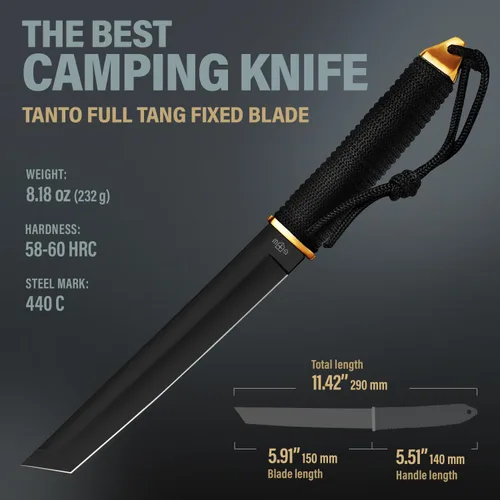 Miniatura 3 de Tanto Cuchillo con funda, más de 3 colores, hoja pulida de espejo de espiga completa fija de 5.9 pulgadas, cuchillos tácticos geniales con mango