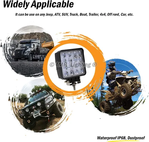 Miniatura 7 de Paquete de 10 luces LED TMH de 48 W con forma cuadrada de 60 grados, luz de inundación, luz de conducción, ATV, todoterreno, 4wd, 4x4, Utv, Van