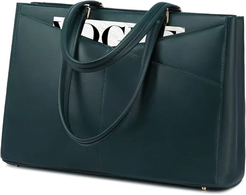 Miniatura 48 de LOVEVOOK Bolsa de mano para computadora portátil para mujer, bolsas de trabajo de cuero de 15.6 pulgadas con soporte grande para tazas para Negro