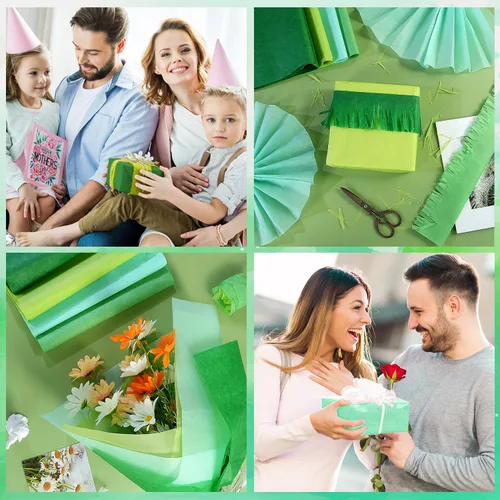 Miniatura 9 de 100 hojas de papel de seda verde a granel para bolsas de regalo, 20 x 14 pulgadas, papel de seda para regalo para el día de San Patricio, Navidad