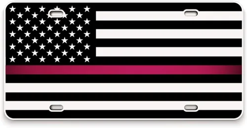 Miniatura 32 de JASS GRAPHIX Placa de matrícula personalizada con la bandera estadounidense de línea amarilla, homenaje personalizado a despachadores y operadores