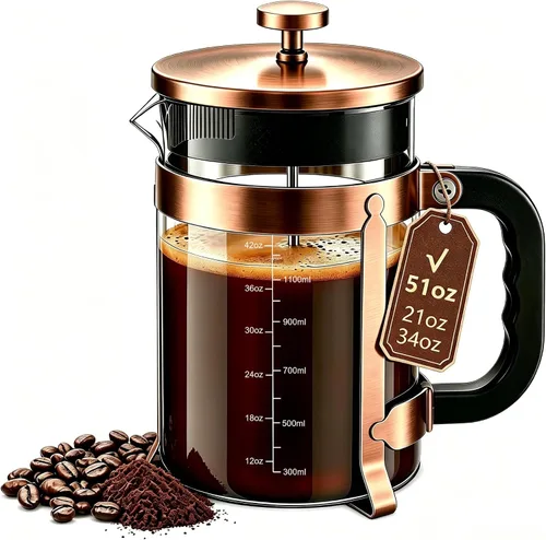 Miniatura 15 de QUQIYSO Cafetera de prensa francesa de acero inoxidable 304 con 4 filtros, resistente al calor, duradera, fácil de limpiar, prensa de café de vidrio