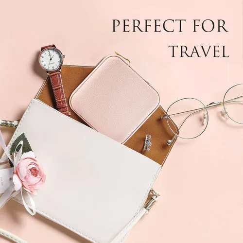 Miniatura 6 de Emibele Joyero de viaje, estuche pequeño de piel sintética, organizador de joyas de viaje de 3 capas para mujeres y niñas, estuche de viaje
