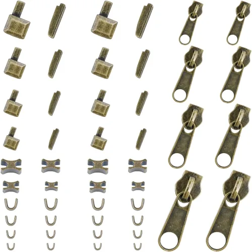 Juego de accesorios de reparación de cremallera metálica de 48 piezas, kit de costura para bricolaje con deslizador, retenedor, inserto de caja,