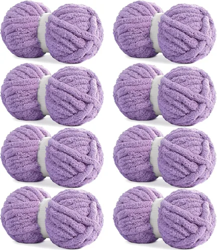 Miniatura 15 de HOMBYS Hilo de Chenilla Gris Grueso para Tejer a Mano, Hilo Jumbo Suave y Esponjoso para Crochet, Hilo Súper Voluminoso Grande para Manta Gruesa