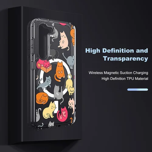 Miniatura 5 de Funda magnética para Samsung Galaxy S22 Plus compatible con carga inalámbrica MagSafe, diseño de gato, a prueba de golpes, antiarañazos