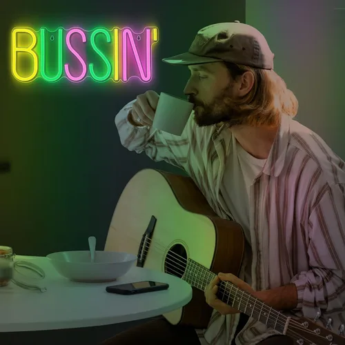 Miniatura 5 de Lumoonosity Letrero de neón Bussin - Luces de neón LED de Meme Bussin para jugadores/streamers/influencers – Letras de neón LED modernas y geniales
