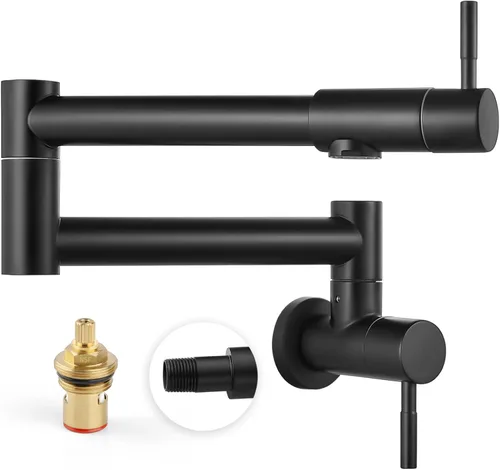 Heyalan Pot Filler - Llenador de ollas de 19 pulgadas para montaje en pared, plegable, extensible, grifo de cocina y restaurante de acero Negro mate