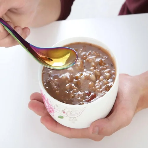 Miniatura 7 de Juego de 5 cucharas de sopa de acero inoxidable para sopa, arroz, té, leche, café y postre (multicolor)