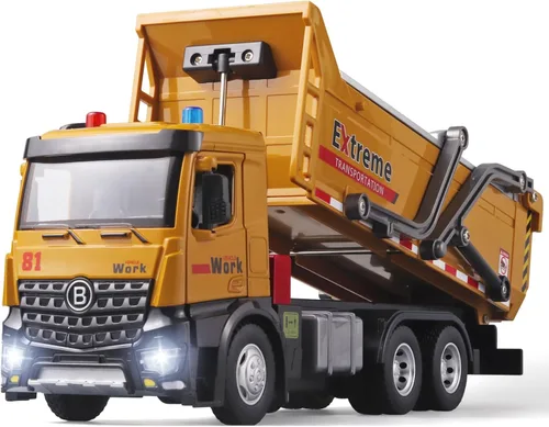 Miniatura 10 de OANMYJJO Juguetes de excavadora para niños, modelo de excavadora de metal fundido a presión, con sonido simulado y luz, juguetes de excavadora