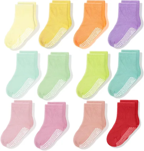 Miniatura 8 de CozyWay Kids Socks With Grippers Non Slip Crew Grip Socks for Girls and Boys Soft Comfy Cotton Unisex - 12 Pack