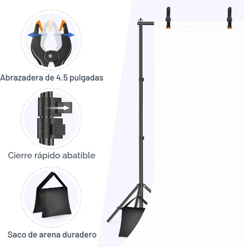 Miniatura 5 de Emart Foto Video Studio sistema de soporte de telón de fondo con bolsa de transporte, 10 pies fondo ajustable Negro