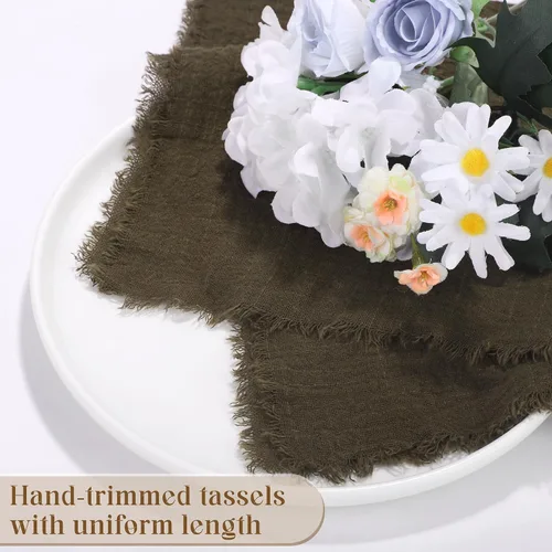 Miniatura 3 de TURSTIN 12 Piezas de Servilleta de Lino de Algodón Servilleta de Tela Hecha a Mano con Flecos 17 x 17 Pulgadas Servilletas Suave para Cenas Bodas