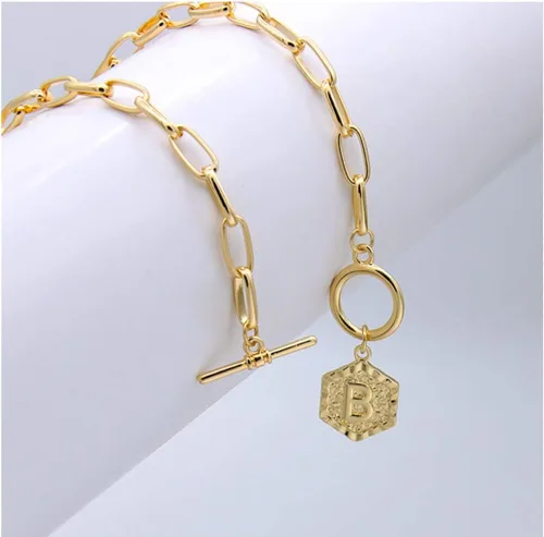 Miniatura 5 de Collar con letra inicial chapada en oro, collar de oro de 18 quilates para mujer