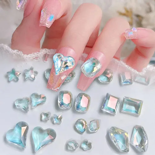 Miniatura 12 de 50 piezas de encantos de uñas con estrellas y gemas, diamantes de imitación de estrellas para uñas, encantos de uñas con estrellas, encantos