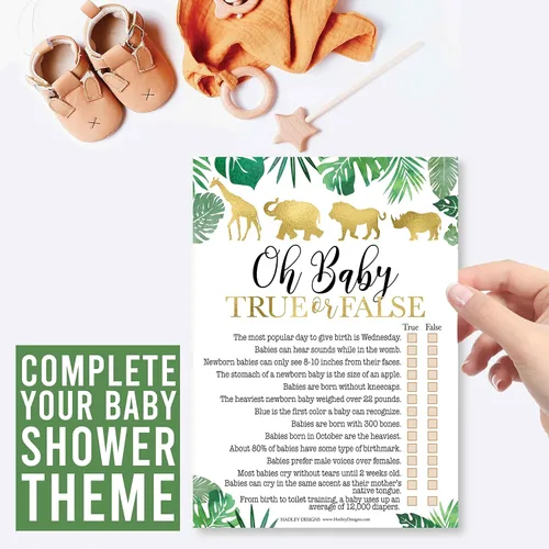 Miniatura 9 de Hadley Designs Juegos de baby shower para 25 invitados – Safari Baby Shower Juego de palabras Scramble, verdadero o falso, juego de baby shower