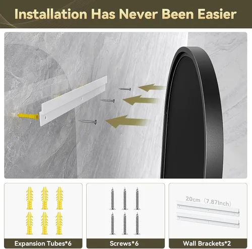 Miniatura 7 de Brightify - Espejo ovalado negro para baño de 24x40 pulgadas, espejos de tocador mate negros para pared con marco de metal, espejo moderno de pared