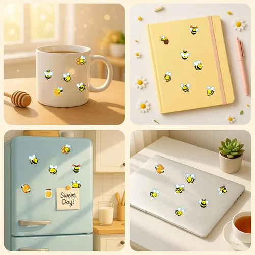 Miniatura 4 de 500 calcomanías impermeables de abeja para niños, 25 hojas, 20 estilos, calcomanías autoadhesivas de abeja de miel para manualidades, aula, escuela