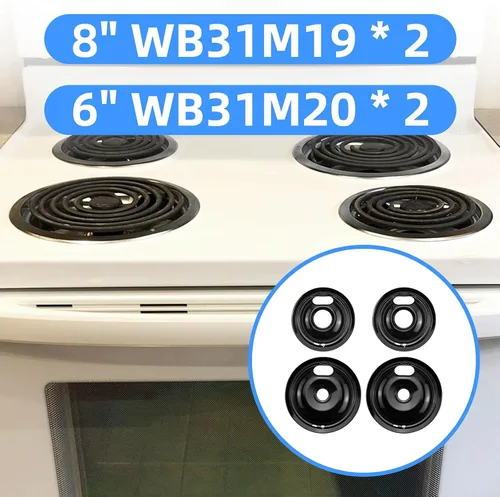 Miniatura 4 de Quemador de estufa negro de repuesto para quemador eléctrico GE Hotpoint, (2) 8 pulgadas WB31M19 (2) 6 pulgadas WB31M20 Set por APPLIANCEMATES