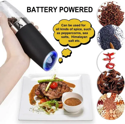 Miniatura 3 de Juego de 2 molinillos eléctricos de gravedad, molinillo automático de pimienta y sal con luz LED azul, molinillo de pimienta eléctrico con grosor