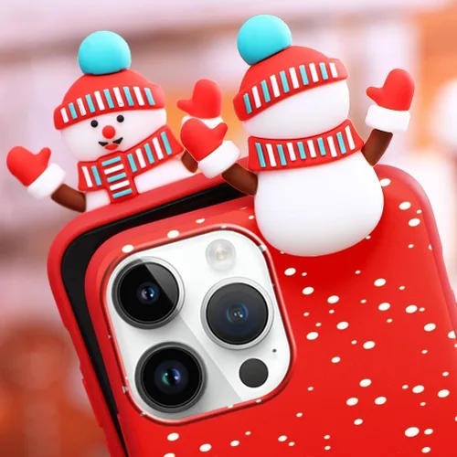 Miniatura 6 de Paquete de 2 fundas navideñas lindas para iPhone 13 Pro, patrón rojo 3D de muñeco Papá Noel muñeco de nieve Feliz Navidad de silicona suave TPU