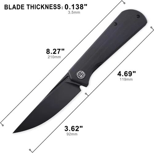 Miniatura 3 de Petrified fish Navaja de bolsillo PFP07 Viking, 3.62 pulgadas K110 Hoja negra lavada a la piedra, mango G10 de 4.23 onzas con bloqueo frontal Negro