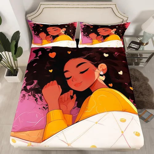 Miniatura 21 de Erosebridal Sábanas de cama de sirena azul para niñas, bonita sábana bajera ajustable de unicornio, 2 piezas, ropa de cama de arcoíris femenino