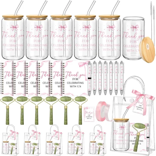 Miniatura 10 de Reallnaive Juego de 6 Premios de Juego de Baby Shower de Oso para Jugadores Ganadores Vasos con Tapas Pajitas Rodillo para Cara Bolígrafos Cuadernos