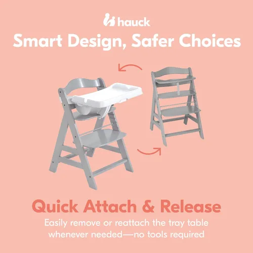 Miniatura 5 de hauck Alpha Bandeja de mesa antideslizante extraíble para silla alta con profundidad ajustable, compatible con crecimiento de madera Alpha+ y Beta+