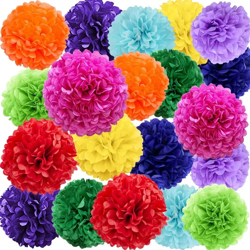 Miniatura 26 de We Moment Pompones de papel de seda morado y rosa para decoración de fiesta de niñas en el techo, para colgar en la pared, 12 pompones de seda de 4