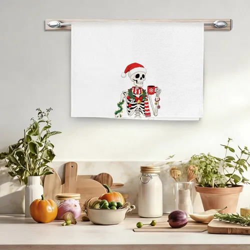 Miniatura 3 de Divertidas toallas de cocina de esqueleto navideño, toallas de mano góticas de Navidad para decoración de baño, rústico, retro, espeluznante