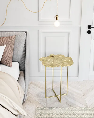 Miniatura 2 de Zuo Mesa auxiliar Lotus dorada, mesa auxiliar dorada, estilo glamuroso, soporta hasta 35 libras, hierro, sala de estar en interiores, 16.7 pulgadas